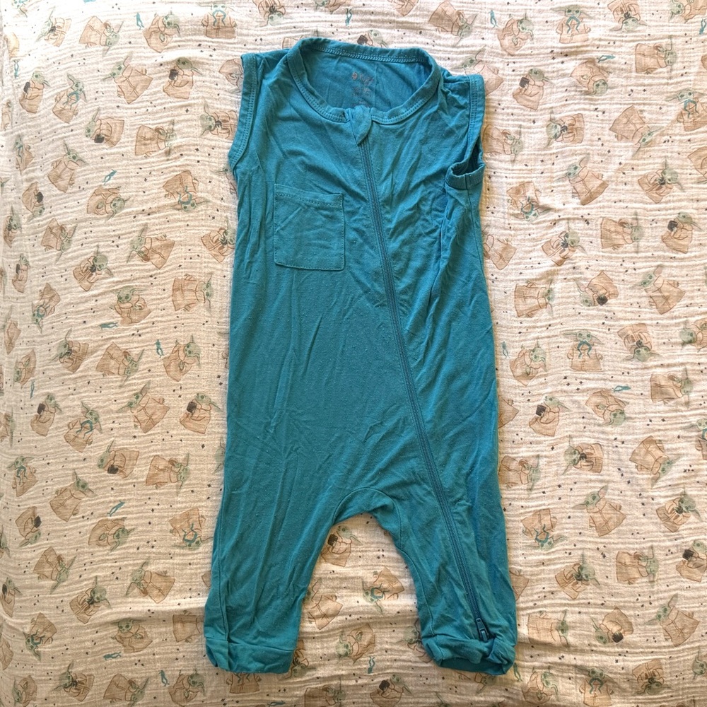 Kyte BABY | Teal Sleeveless Zipper One-Piece Romper with Pocket